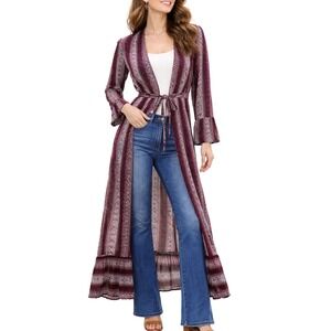 R Vivimos Womens Regina Duster 12 14 Maxi Boho Western‎ Festival Ruffle Striped